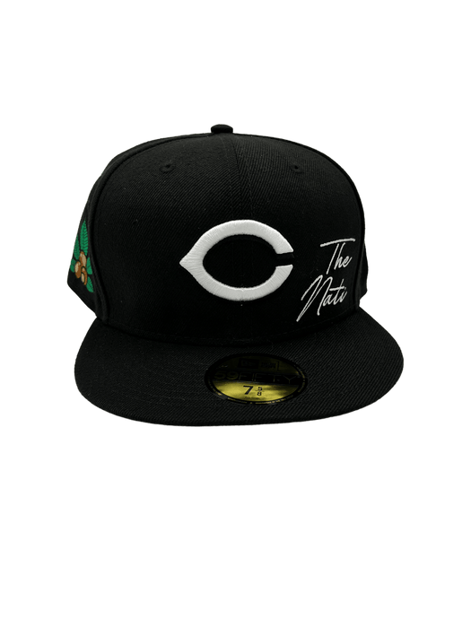 New Era Fitted Hat Cincinnati Reds New Era Custom 59Fifty Black UV Logos Patch Fitted Hat