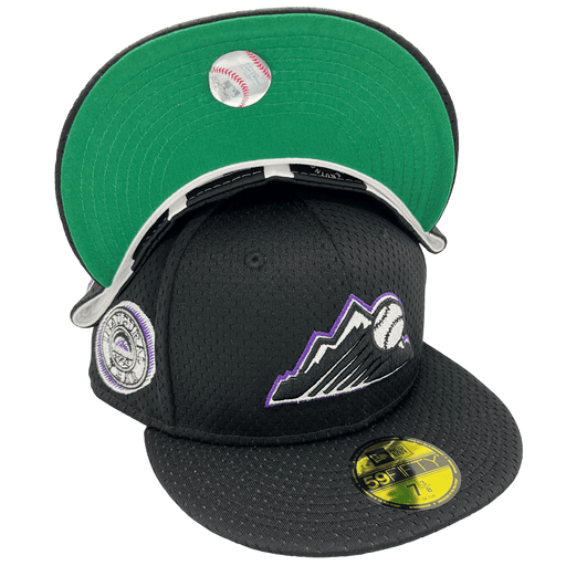 New Era Fitted Hat Colorado Rockies New Era Custom Black Mesh Ninties Side Patch 59FIFTY Fitted Hat