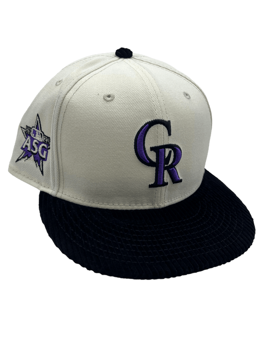 New Era Fitted Hat Colorado Rockies New Era Custom Corduroy Brim Cream 59FIFTY Fitted Hat