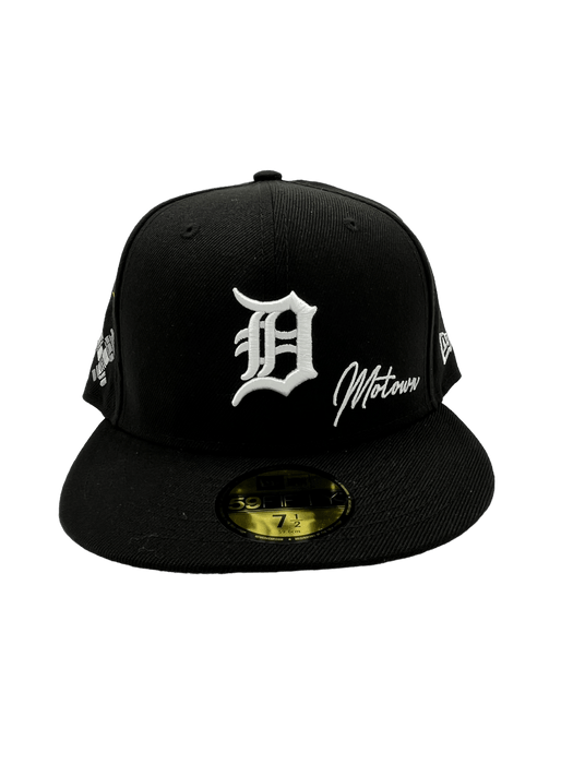 New Era Fitted Hat Detroit Tigers New Era Custom 59Fifty Black UV Logos Patch Fitted Hat