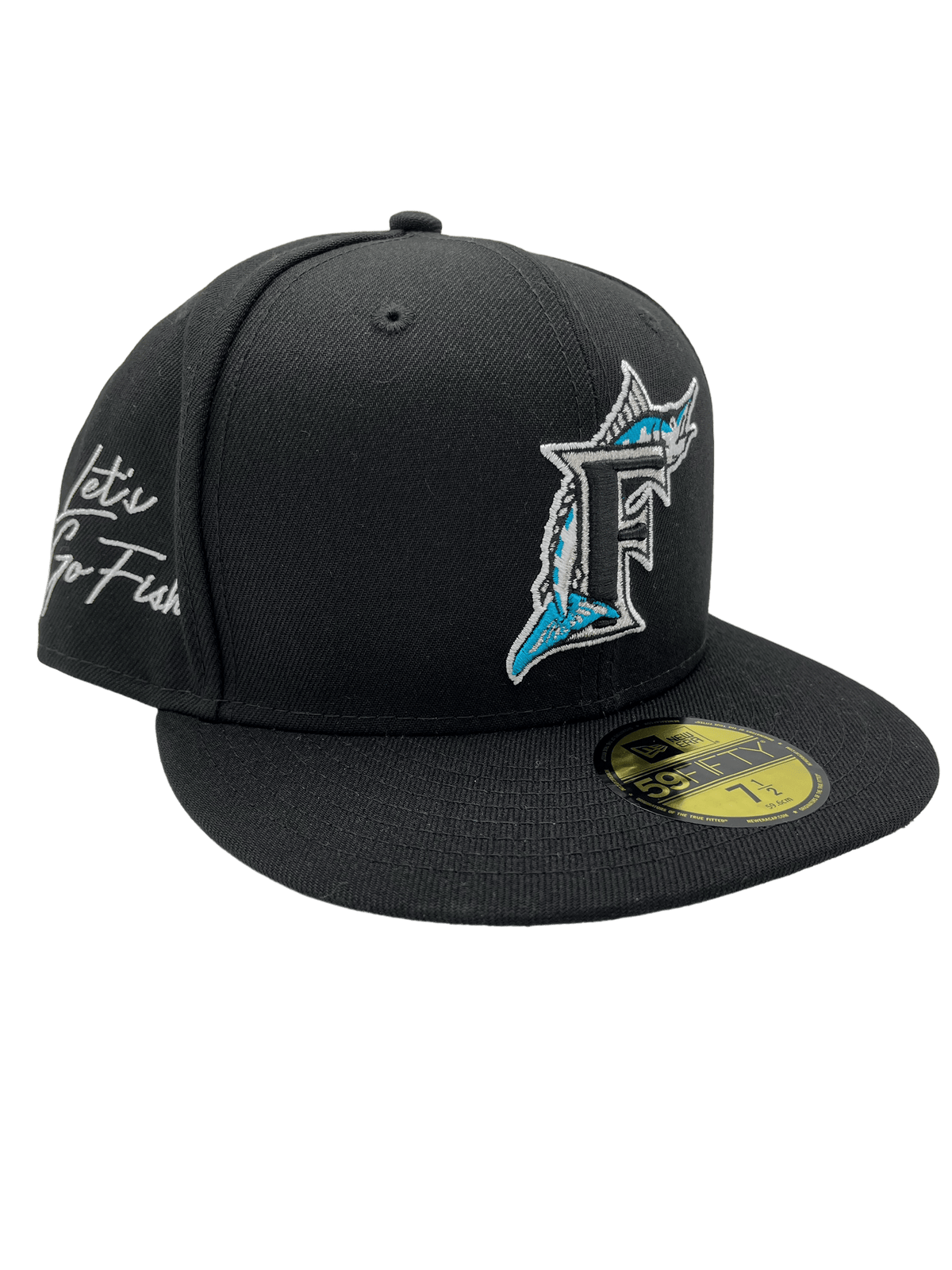 Florida Marlins New Era Custom 59FIFTY Black Logo Sweatband Fitted Hat, 7 / Black