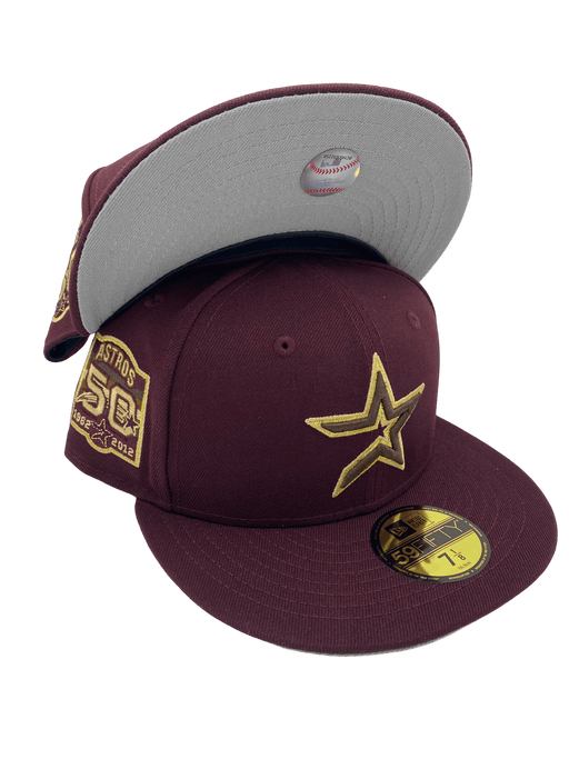 New Era Fitted Hat Houston Astros New Era Custom Maroon 50th Side Patch 59FIFTY Fitted Hat