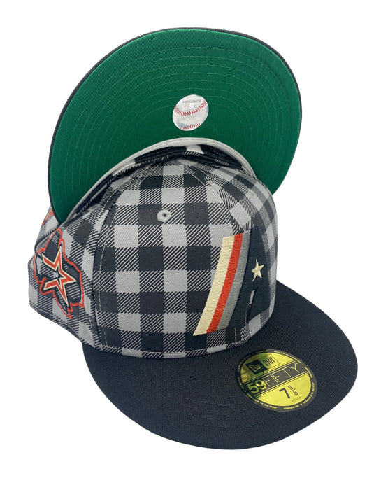 New Era Fitted Hat Houston Astros New Era Plaid Top Custom Side Patch 59FIFTY Fitted Hat