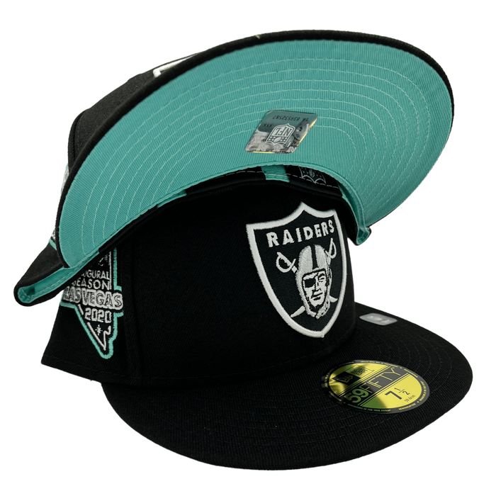 New Era Fitted Hat Las Vegas Raiders New Era Black Custom Mint Side Patch 59FIFTY Fitted Hat