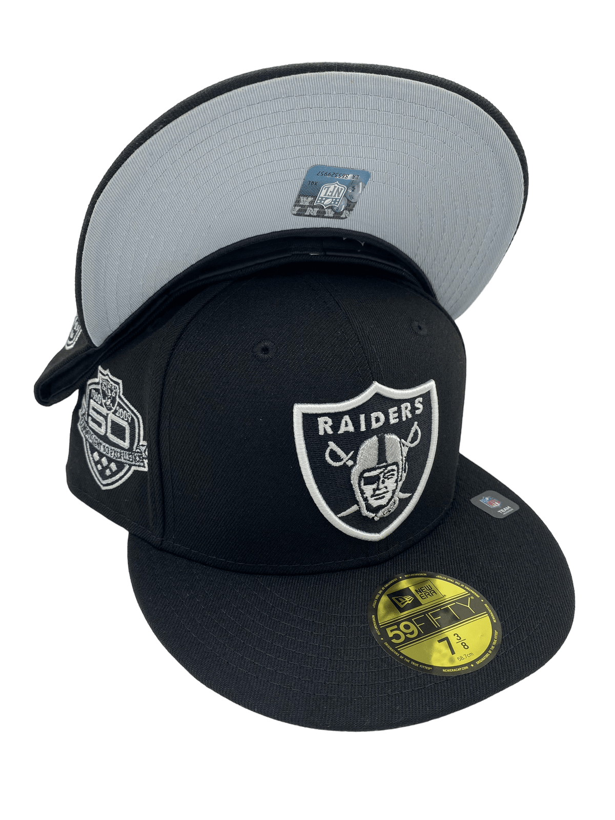 Las Vegas Raiders New Era Custom Black Pinwheel Side Patch 59FIFTY Fitted Hat, 7 3/8 / Black