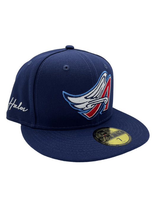 New Era Fitted Hat Los Angeles Angels New Era Custom 59Fifty Navy Logo Sweatband Fitted Hat