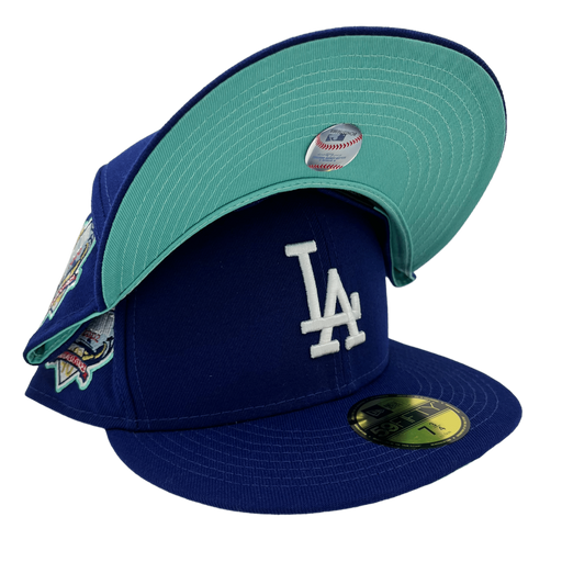 New Era Fitted Hat Los Angeles Dodgers New Era Blue Custom Mint Side Patch 59FIFTY Fitted Hat
