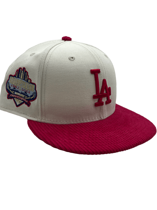 New Era Fitted Hat Los Angeles Dodgers New Era Custom Corduroy Brim Cream 59FIFTY Fitted Hat