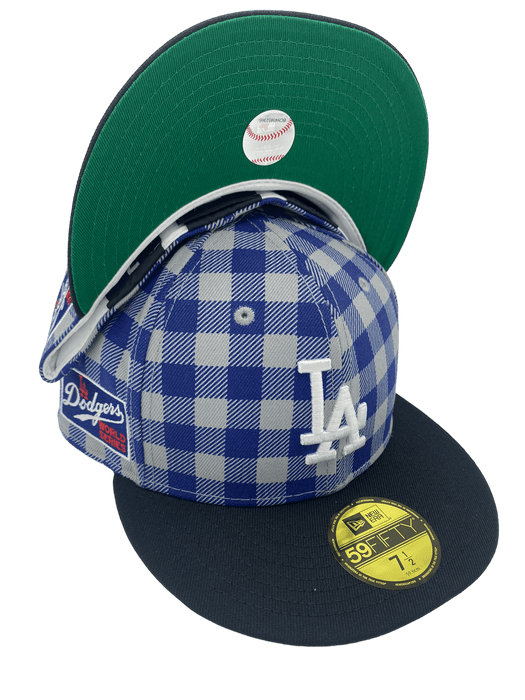 New Era Fitted Hat Los Angeles Dodgers New Era Plaid Top Custom Side Patch 59FIFTY Fitted Hat