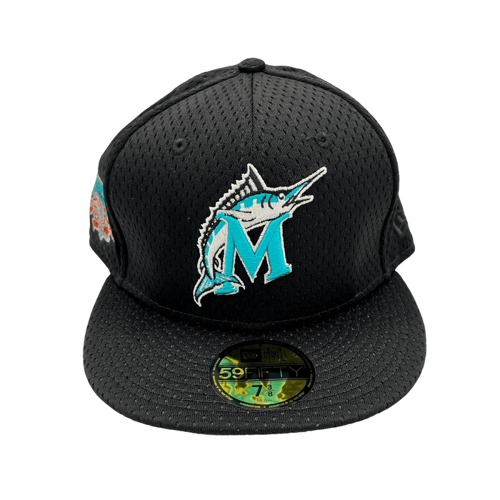 Miami Marlins New Era Custom Black Mesh Ninties Side Patch 59FIFTY Fitted Hat, 7 1/2 / Black