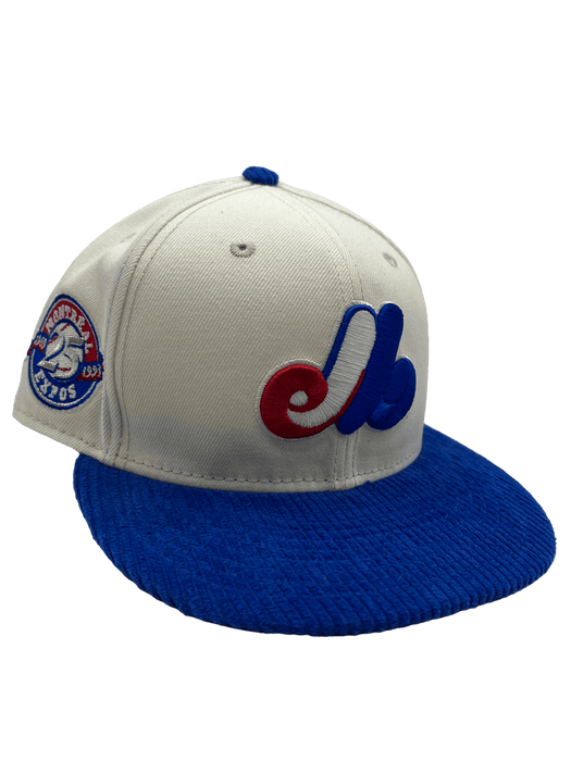New Era Fitted Hat Montreal Expos New Era Custom Corduroy Brim Cream 59FIFTY Fitted Hat