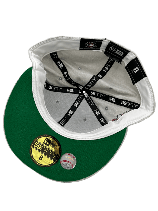 New Era Fitted Hat Oakland Athletics New Era Custom 59Fifty Gray Metallic Suede Patch Fitted Hat
