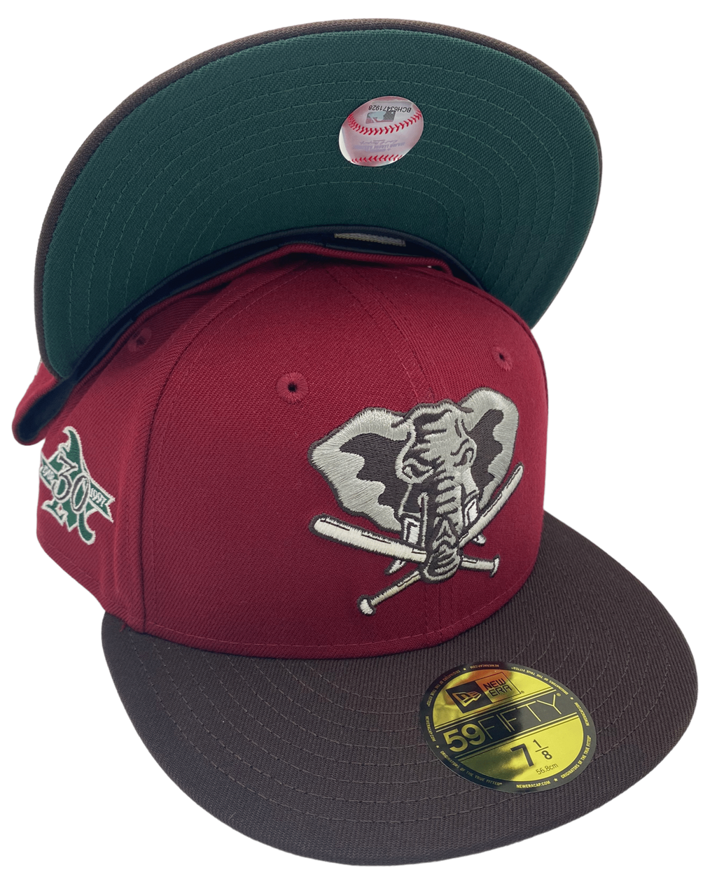 Oakland Athletics Elephant Patch New Era 59FIFTY Fitted Hat (Navy Black Gray Under BRIM) 7 3/4