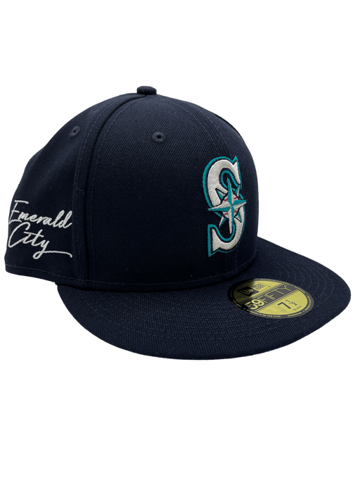 New Era Fitted Hat Seattle Mariners New Era Custom 59Fifty Navy Logo Sweatband Fitted Hat