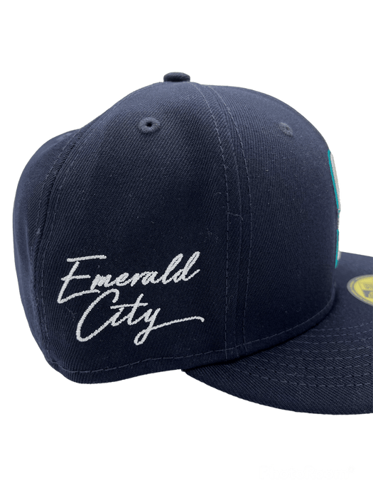 New Era Fitted Hat Seattle Mariners New Era Custom 59Fifty Navy Logo Sweatband Fitted Hat