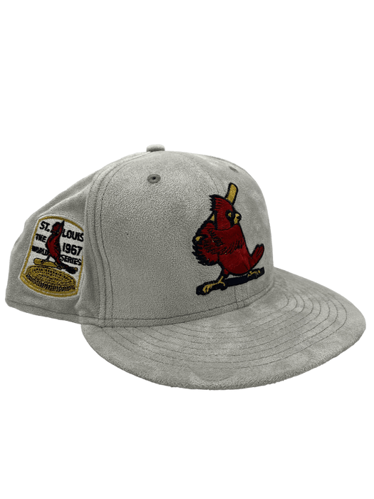 New Era Fitted Hat St. Louis Cardinals New Era Custom 59Fifty Gray Metallic Suede Patch Fitted Hat