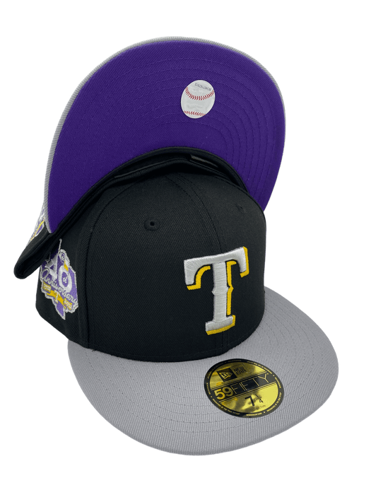 New Era Fitted Hat Texas Rangers New Era Black Undertaker Custom Side Patch 59FIFTY Fitted Hat
