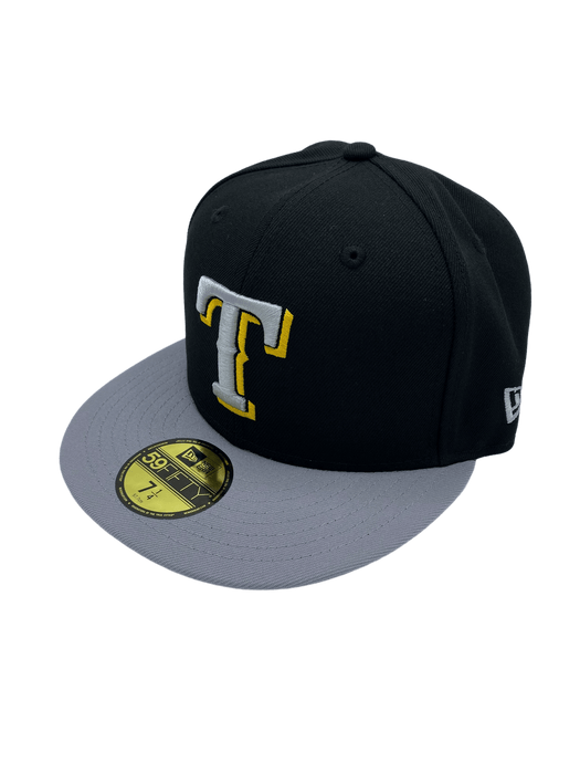 New Era Fitted Hat Texas Rangers New Era Black Undertaker Custom Side Patch 59FIFTY Fitted Hat