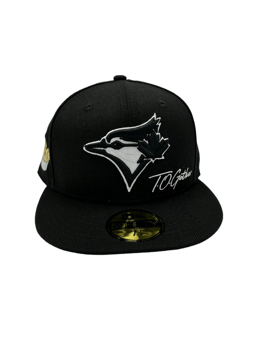 New Era Fitted Hat Toronto Blue Jays New Era Custom 59Fifty Black UV Logos Patch Fitted Hat