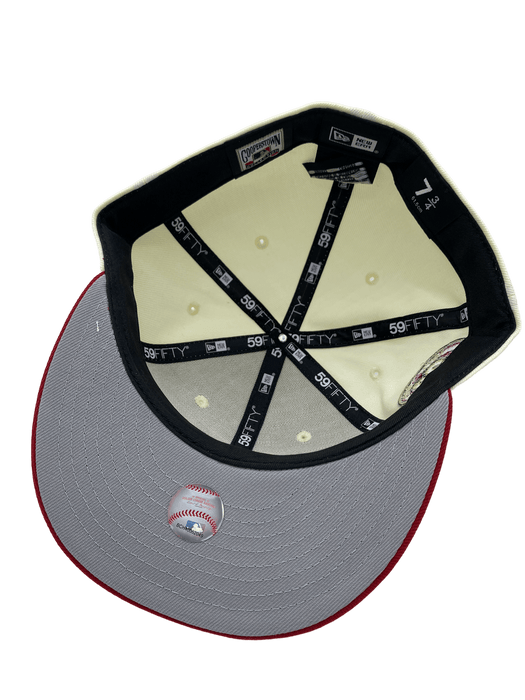 New Era Fitted Hat Toronto Blue Jays New Era Custom Cream Chocolate Velvet Side Patch 59FIFTY Fitted Hat