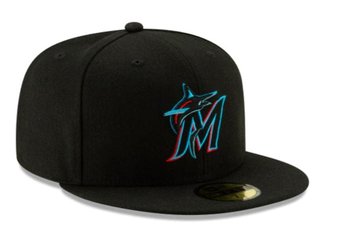 New Era Hats Miami Marlins New Era Black On-Field Authentic Collection 59FIFTY Fitted Hat