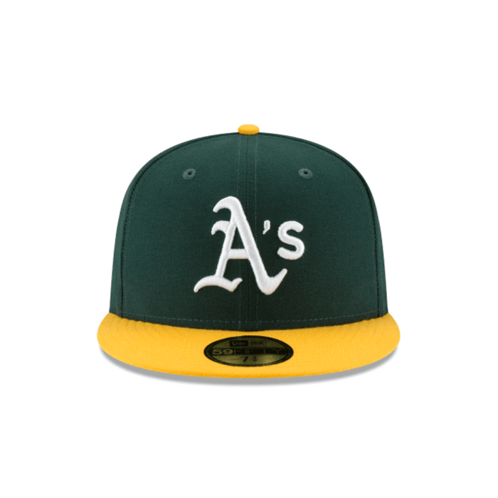 VINTAGE New Era Oakland Athletics Hat Cap Size 7 1/4 Fitted Green Yellow  90s USA