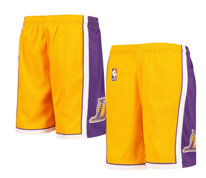 Youth Los Angeles Lakers Mitchell Ness NBA Gold Throwback Swingman Shorts