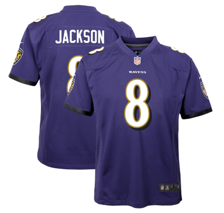 Baltimore Ravens Lamar Jackson Purple Youth Jersey (Youth) (Purple)